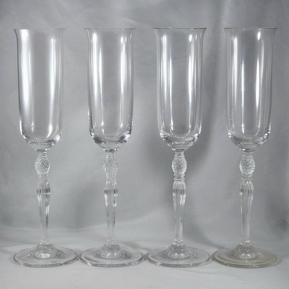 Vintage Crystal Champagne Flutes Tall Pineapple Ball Stem Cut Glass  Elegant Set